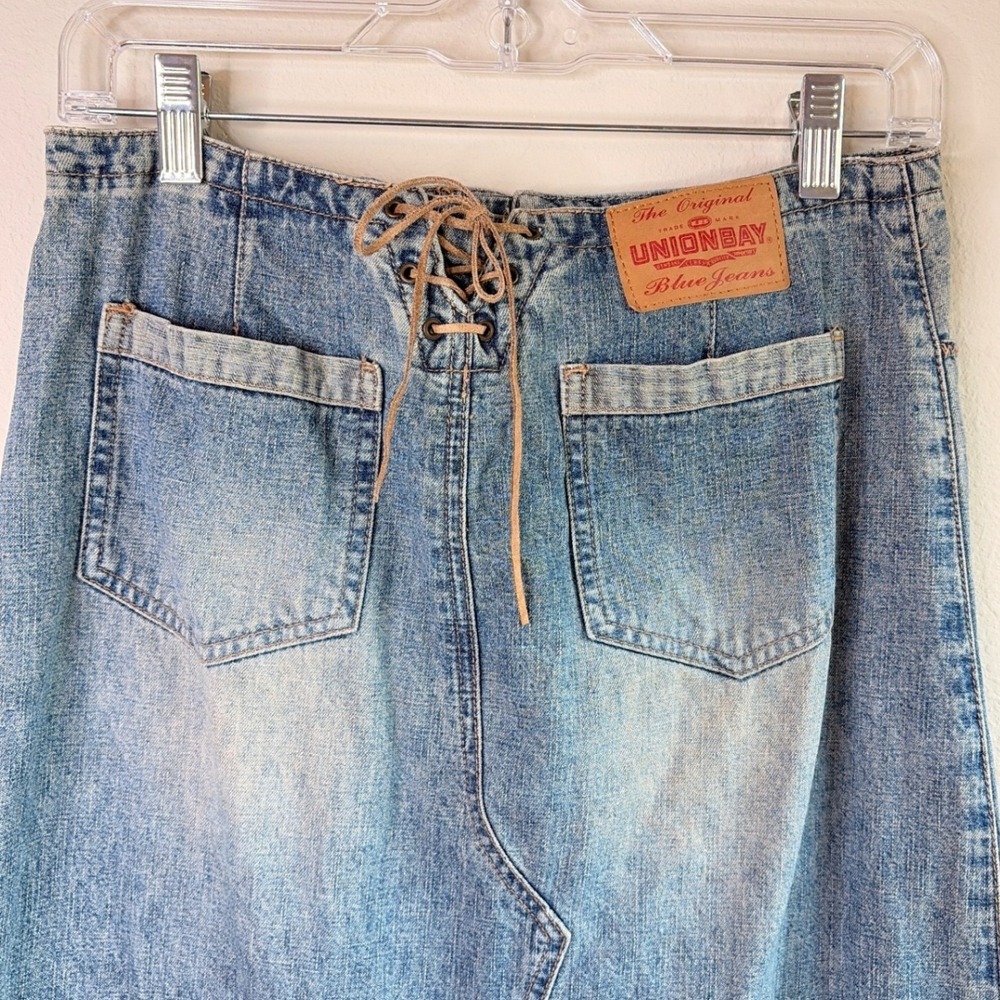 Vintage 90's Y2K Denim Maxi Skirt Lace Up Union Bay Size Medium - Picture 4 of 9